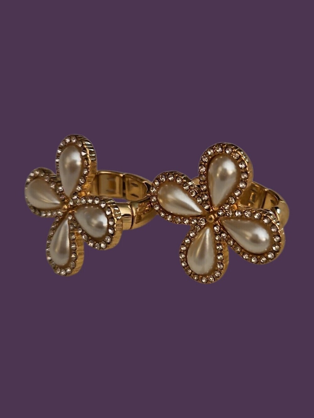 3/$25 CATO Set Of Two Pearlesque Cocktail Stretch Rings